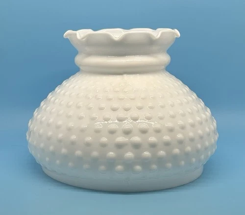 Vintage Milk Glass Hobnail Lamp Shade 4” Fitter Ruffled White Globe
