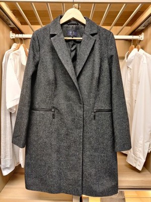 MARKS AND SPENCER COAT UK 12 CHARCOAL GREY WOOL MIX SMART WOMENS LONGLINE JACKET