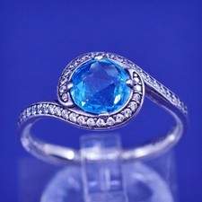 Size 7.25, vintage ALE sterling 925 silver engagement ring with blue cz