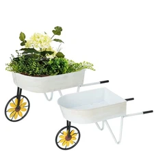 Metal Wheelbarrow Flower Cart Planter 2 Packs Stands with Triangular Support