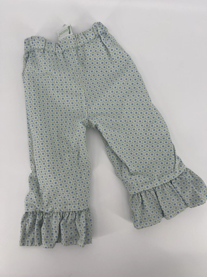 Zuccini 2T Reversible Ruffle Pants Green Corduroy Red Trim Floral Cotton Toddler - Image 4 of 4