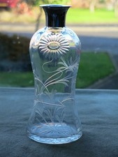 Antique Art Nouveau Cut Crystal Decanter With Silver Collar Chester 1923