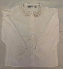 Zeco Girls White School Blouse Age 5-6 Years 26” Long Sleeve Embroidered Collar