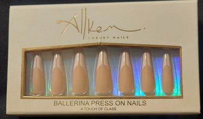 Allkem Ballerina Press-On Nails Beige White French Full Cover Glue Included