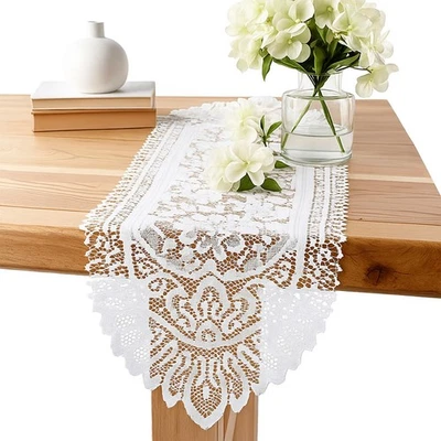 MBAIYO 12 Pack Crochet Lace Table Runner, 45 x 13 Inch White Lace Doilies Furniture ...