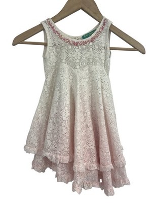 Antica Sartoria Light Pink Ombré Perforated Jeweled Neck Dress Girls Size 2