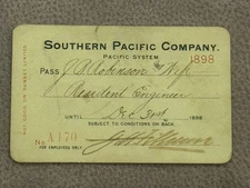 1898 Southern Pacific Co. Employee Pass to J.B. Robinson and Wife