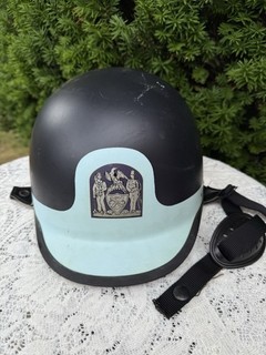 Vintage ILC Motorcycle Half Helmet Black Blue NYC City Seal Chopper Harley Biker