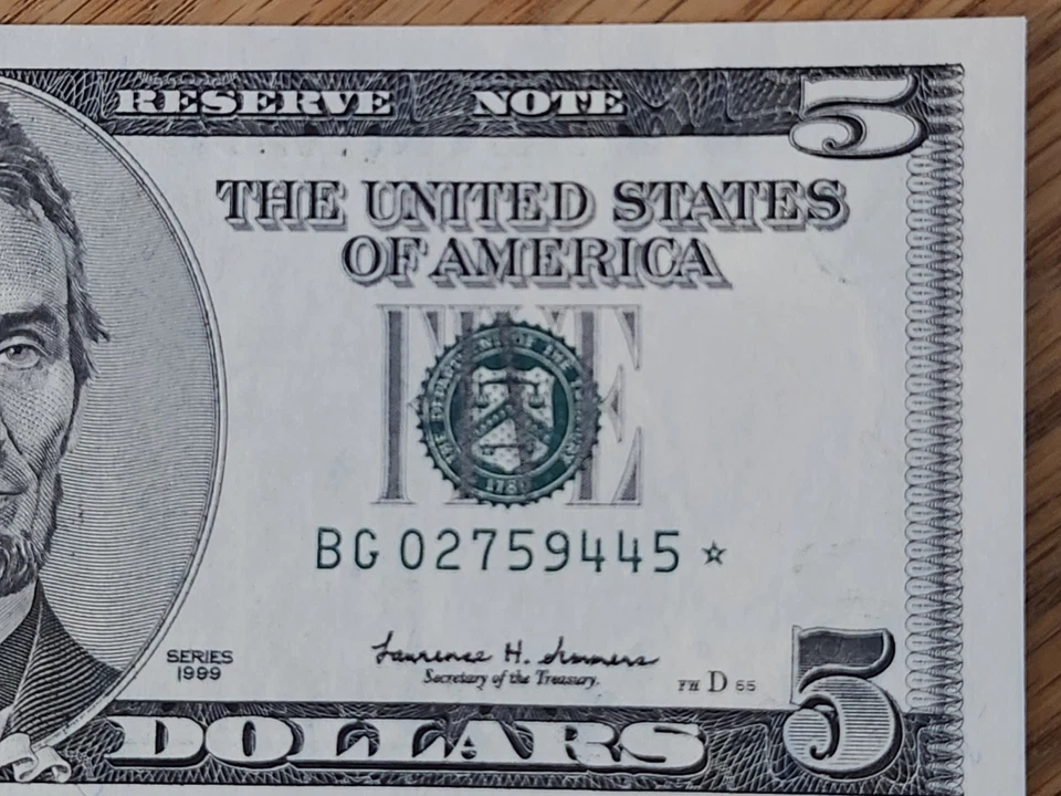 1999 $5 UNC/GEM "STAR NOTE" CHICAGO DISTRICT BG02759445* 2 OF 3 CONS SER NUM - Image 4 of 4