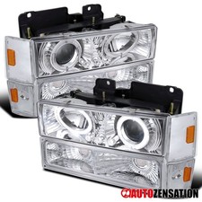 Fits 88-93 Chevy GMC C/K C10 Clear Halo Projector Headlights+Bumper+Corner Lamps