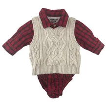 Osh Kosh Wool Blend Sweater & Cotton Bodysuit Red Buffalo Check Boys 3 Months