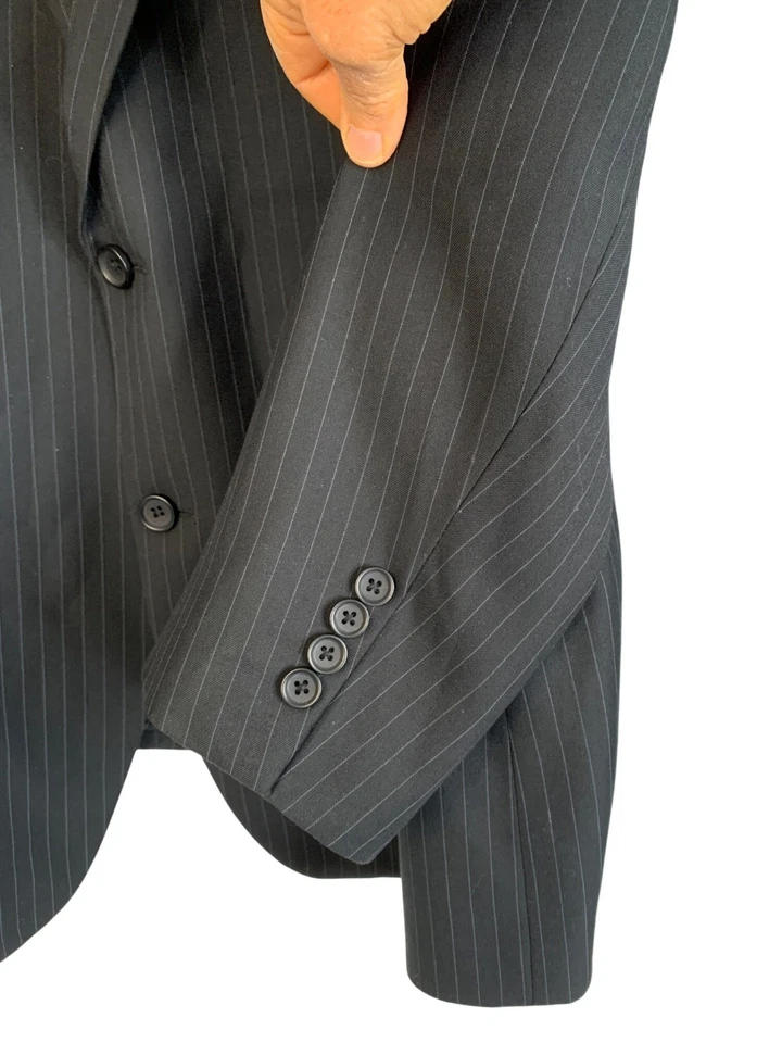 Traje de 2 piezas Giorgio Fiorelli Superlux para hombre negro a rayas 52R abrigo 46 pantalones Foto 3 de 4