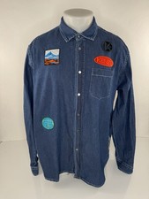 KENZO Paris - DENIM Embroidered Patches Metal Snap L / XL Shirt - EXCELLENT