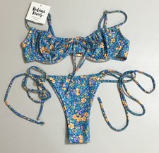 NWT Kulani Kinis Floral Bikini Set Ruched Underwire Top Side Tie Bottom Size S