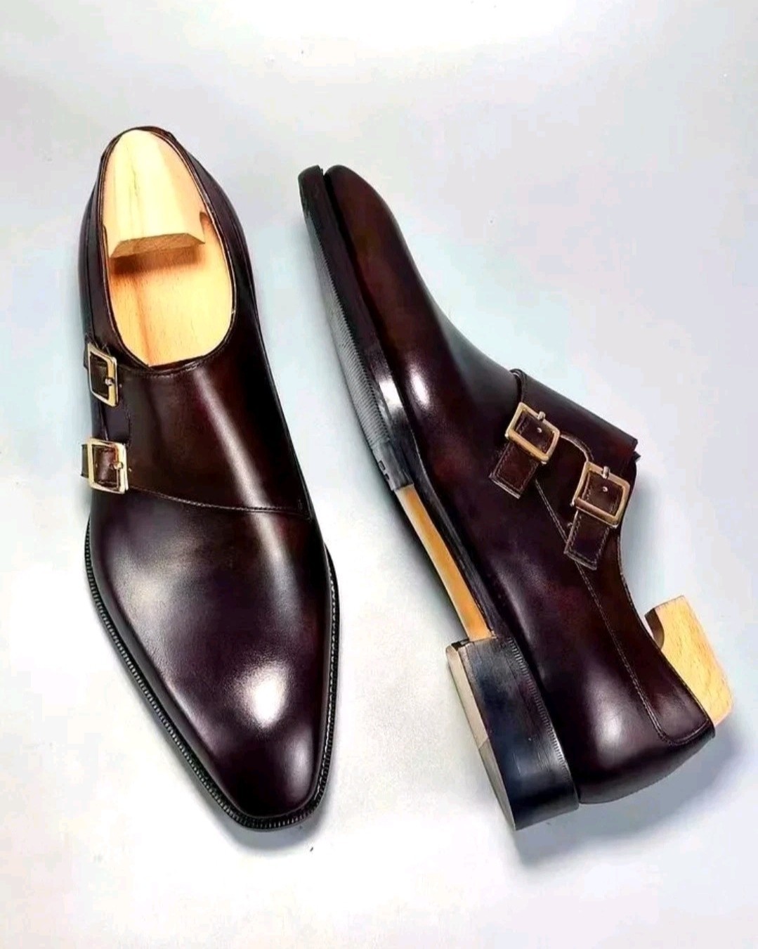 Buy New Men's Hand Painted Burgundy Color Leather Double Monk Strap Dress Shoes