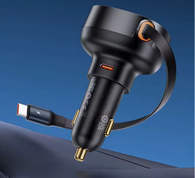 Baseus 60W Car Charger 2 in 1 Retractable Cable SCP QC PD For iPhone 17 16 15