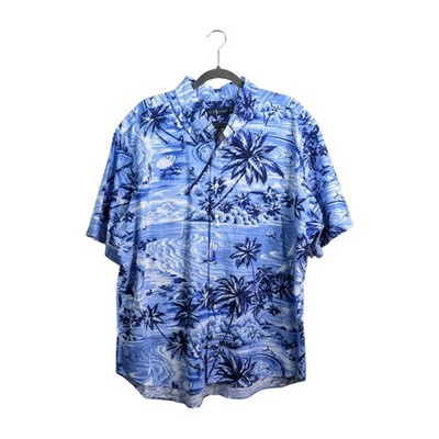 Ralph Lauren Islanders Hawaiian Shirt 2XB Blue Sailboat Palm Tree Button Front