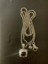 David Yurman Sterling Silver Albion 12mm Black Onyx Dmds Necklace 925 17" G-66