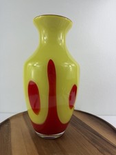 Vintage 12 Tall Strike Yellow Red Studio Art Glass Vase MCM Mid century Modern