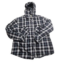 Boston Traders Women Large Flannel Sherpa Lined Hooded Jacket Black Purple Plaid