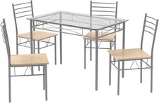 Tavolo Da Pranzo in Vetro Temperato Con 4 Sedie, Set Da Pranzo, Ampio Piano E Se