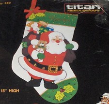 1986 Titan Santa w/ Toys Holly Felt Jeweled Christmas Stocking Kit NIP
