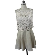 Alice + Olivia Dress Womens 8 Ivory Crochet Leather Skirt Knee Length Designer