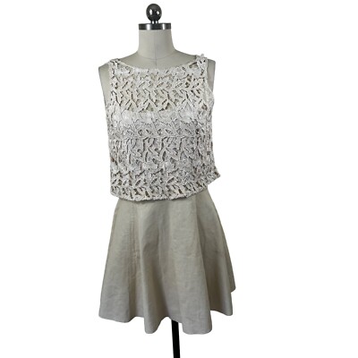 Alice + Olivia Dress Womens 8 Ivory Crochet Leather Skirt Knee Length  Designer | eBay