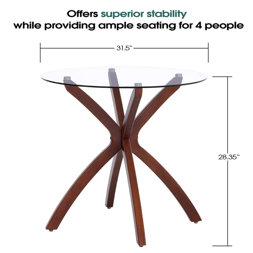 Mesa de comedor redonda de vidrio ivinta para mesa de cocina de 4, 31,5 pulgadas Foto 2 de 4