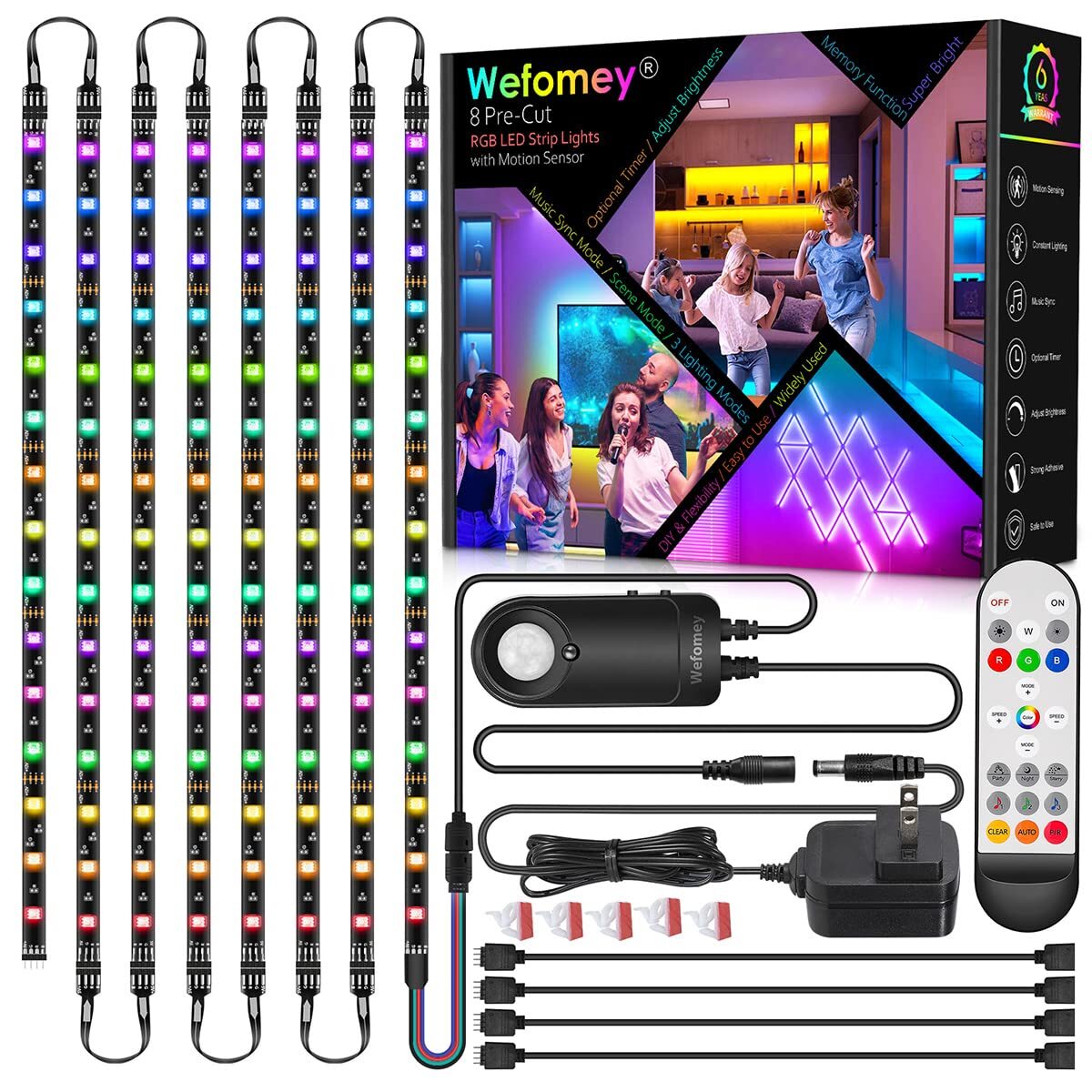 8 PCS RGB Under Cabinet Lighting Kit, 12v Motion Sensor LED Light Strip with ...