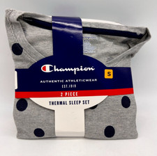 Champion Gray w/ Blue Polka Dots 2 Piece Thermal Sleep Set Women's Size Small