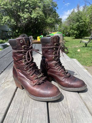 Double H lacer brown lace up leather boots Double H Lacer Kiltie Packer Boot Brown 100% Leather DH058B  main image 4
