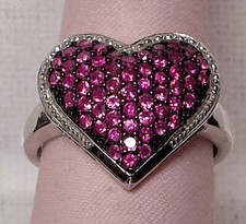 925 STERLING SILVER AND PINK TOPAZ HEART RING SIZE 8