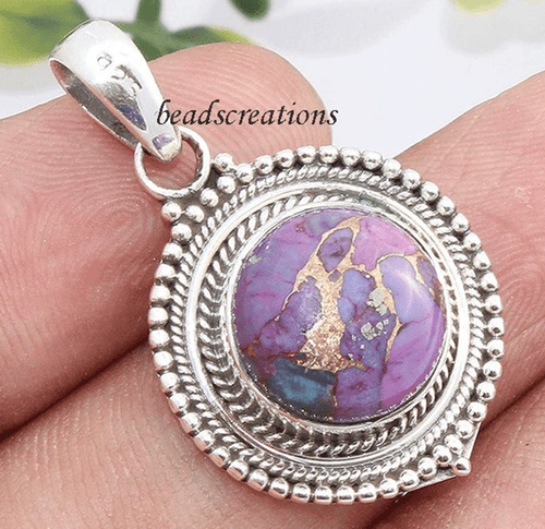 Purple Copper Turquoise 925 Sterling Silver Pendant Jewelry for Christmas Gift - Picture 1 of 4