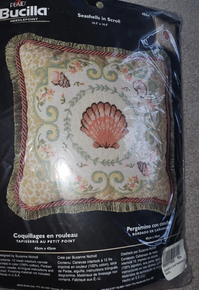 Bucilla Seaside Seashells In Scroll Needlepoint Kit Suzanne Nicholl Wool Yarn - Image 3 of 4