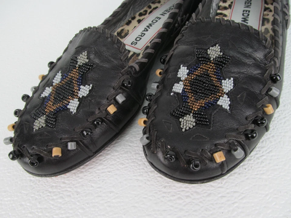 Mocasines sin cordones Warren Edwards negros Napa mocasines con cuentas para mujer talla 11 M Foto 4 de 4