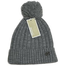 Michael Kors Pom Pom Ribbed Knit Beanie Hat Heather Gray One Size NWT