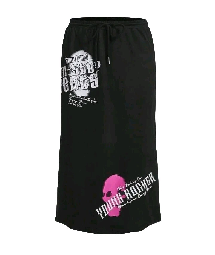 Maxi falda lápiz recta calavera balancín negra talla 6-8 Reino Unido para mujer nueva S música