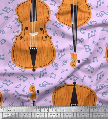Soimoi Purple Velvet Fabric Notes & Violin Musical Instrument Print-7ID