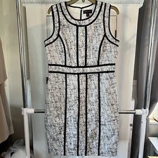 Dana Buchman Sleeveless Dress White Black Stripe Size 12 Women's Office Work