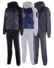 New Mens Shell Panel Tracksuit Hooded Jacket and Track Bottoms Jogging Suit S-XL