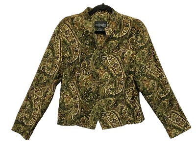 Requirements Petite Full Zip Blazer Jacket Paisley Green Womens Petite Large