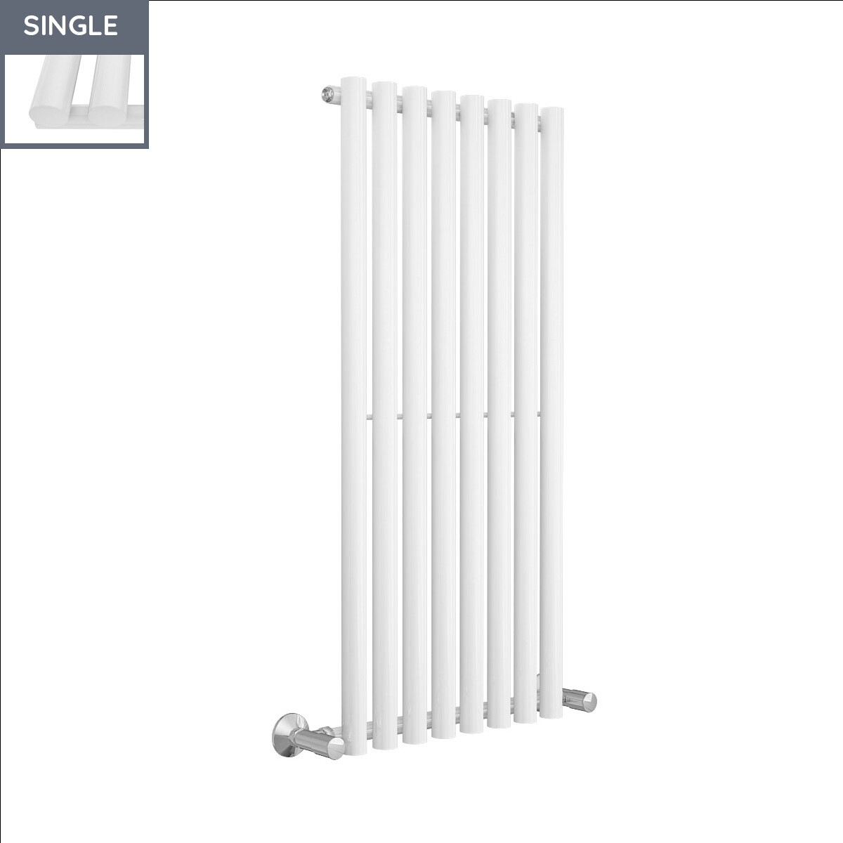 Vertical Modern Designer Radiator Round Tube Single White 1200x545mm