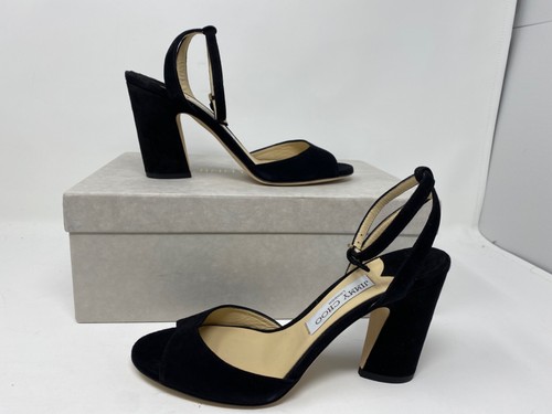 Jimmy Choo Miranda 85 Black Suede Sandals Heels Women 37.5 Sue 191 US 7.5 - Picture 11 of 12