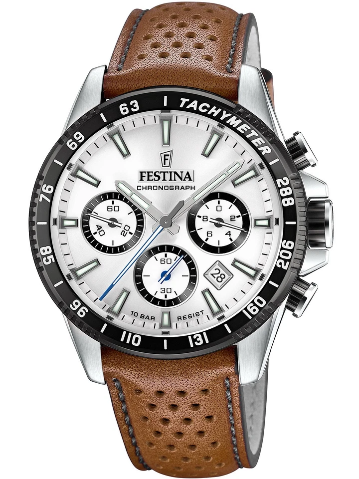 Festina Montre Hommes F20561-1 Chronographe 10 ATM Bracelet en Cuir