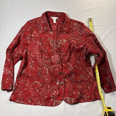 Christopher & Banks red paisley jacket Women s 2X Plus Button Up Longsleeve 