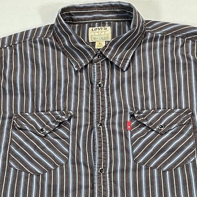 Levi's Shirt Mens XL Brown Stripe Long Sleeve Button Up Cotton Western Pockets