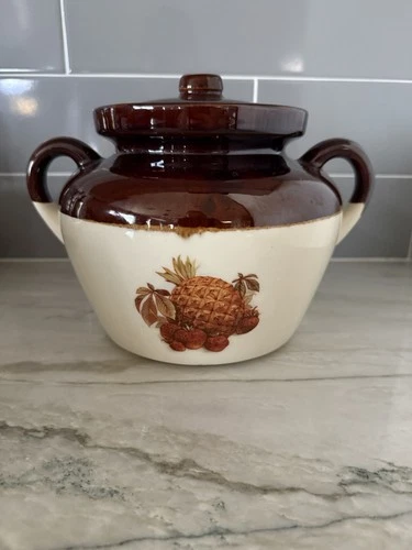 McCoy Pottery 342 Bean Pot Brown Tan Fruit Ovenproof Double Handle Vintage