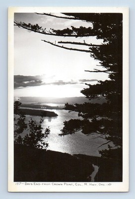 c.1945 View From Crown Point Sunset Day's End Columbia River Hwy RPPC VTG Oregon