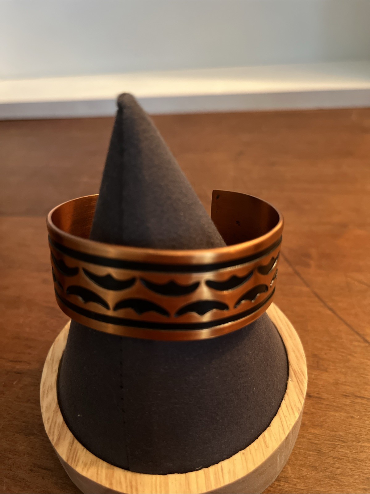 Sleek Solid Copper Cuff Bracelet With Black Inlay - image 1